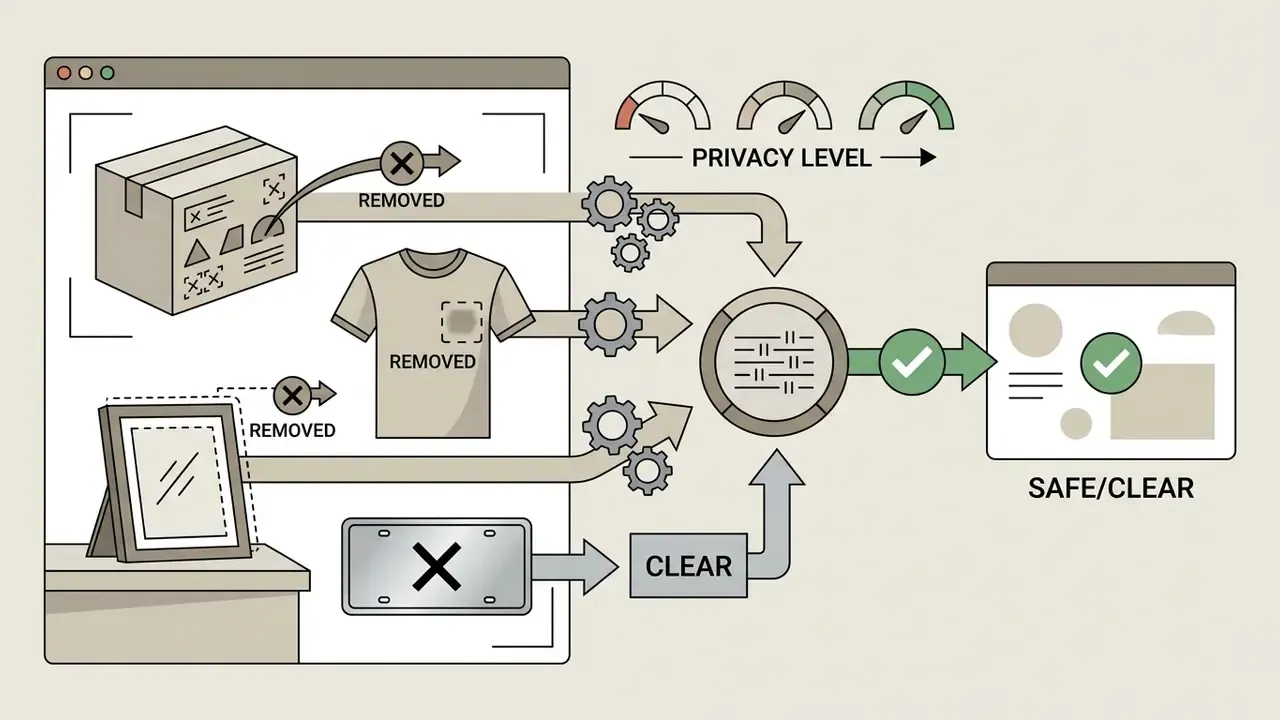 Process of removing identifiable personal items from a video frame to improve privacy during chat