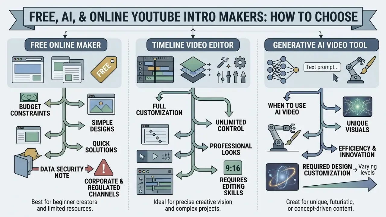 Comparison chart detailing features and use cases for free online tools, video editors, and generative AI