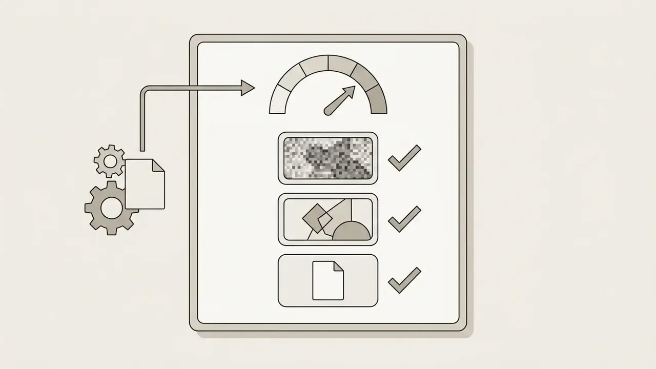 Gears processing a file into a dashboard with a gauge and list of checked export format options
