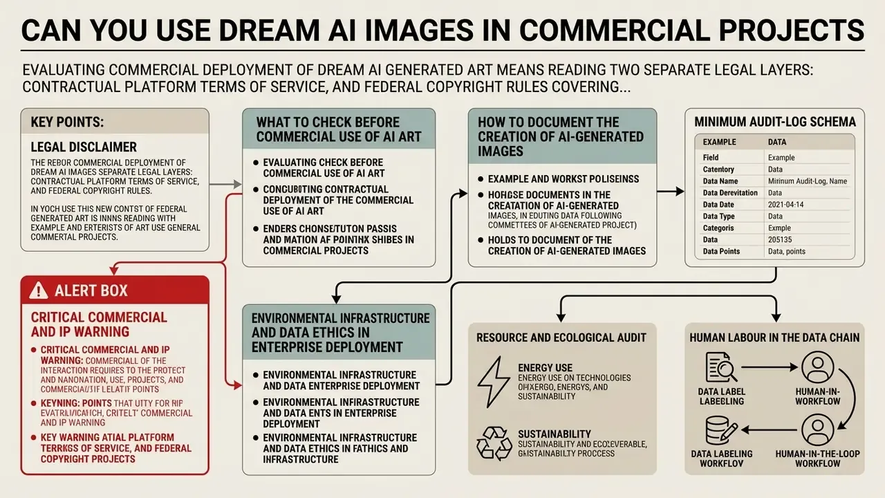 Flowchart detailing legal requirements, audit logs, and ethical considerations for commercial digital art