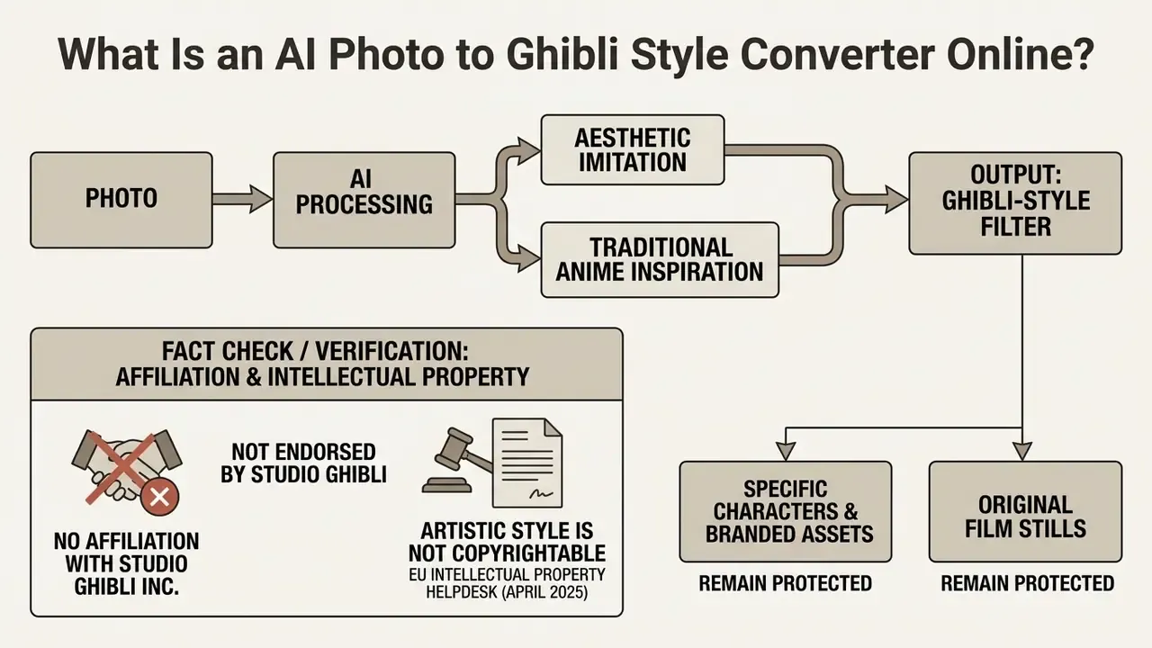 Flowchart detailing the AI image generation process alongside legal notes on intellectual property rights