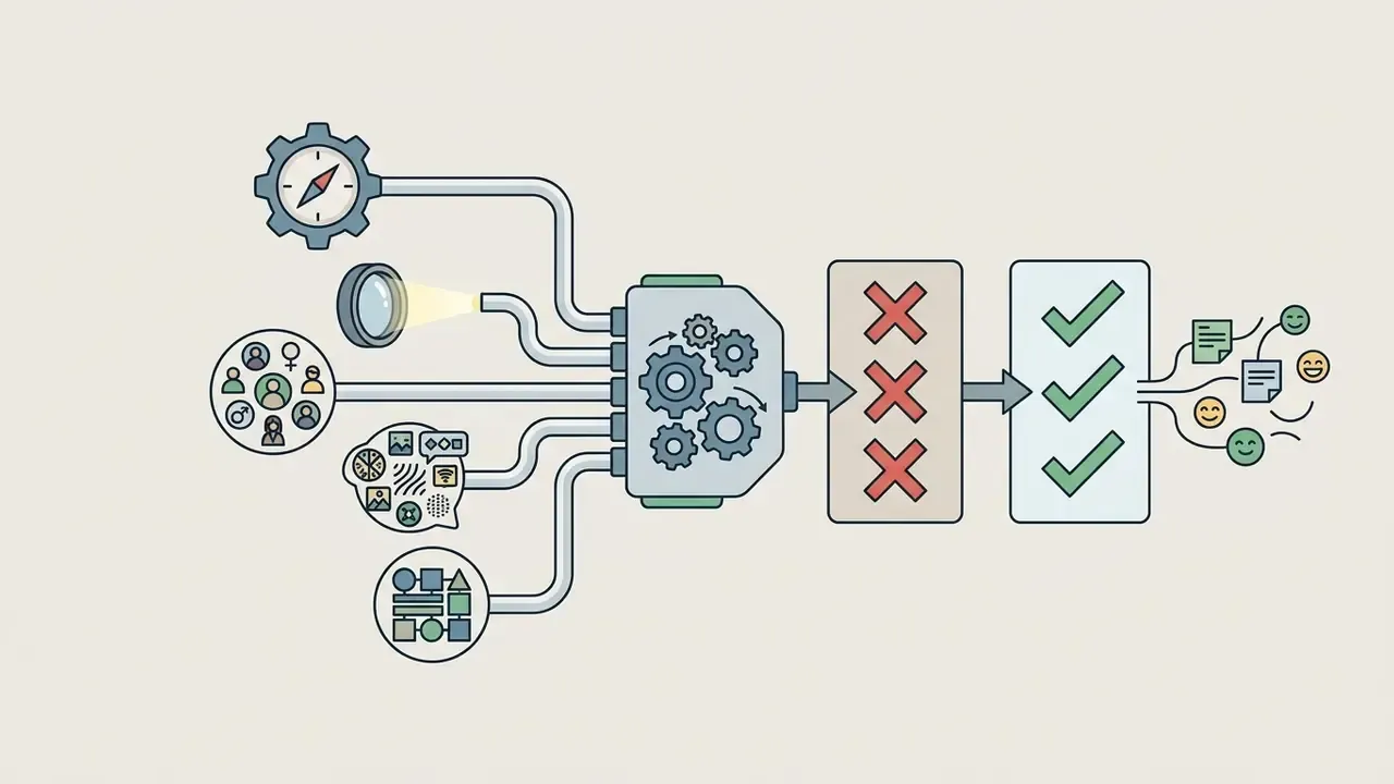 Diagram showing five distinct inputs feeding into a central gear mechanism for filtering and output