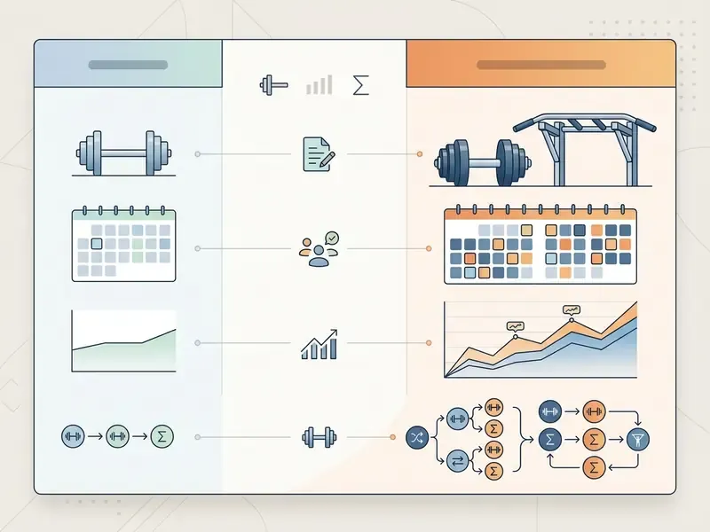 Comparison table contrasting basic and premium fitness features across planning, tracking, and data analysis