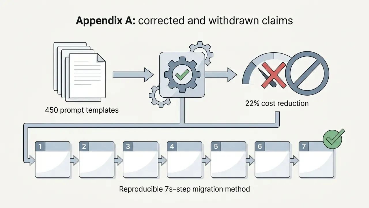 Prompt templates moving through a gear processor to a seven-step migration method workflow