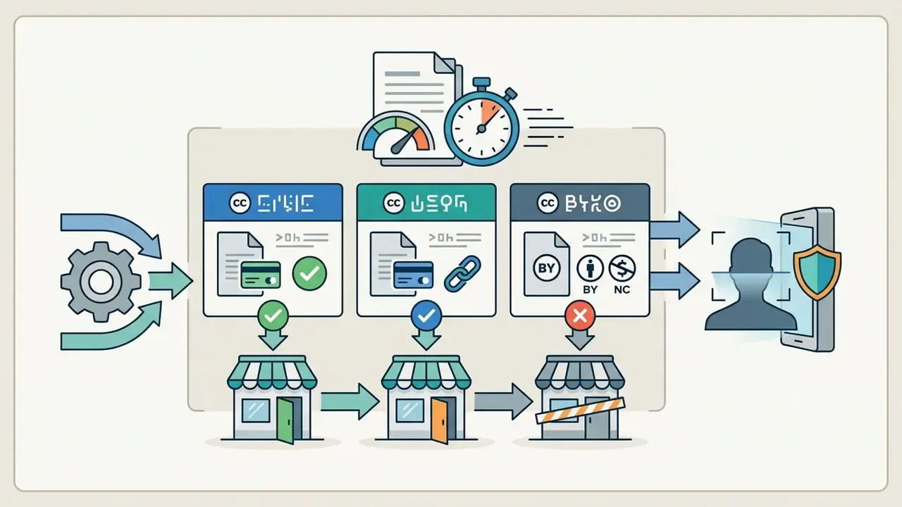 Diagram showing how different Creative Commons licenses impact the commercial use of character designs