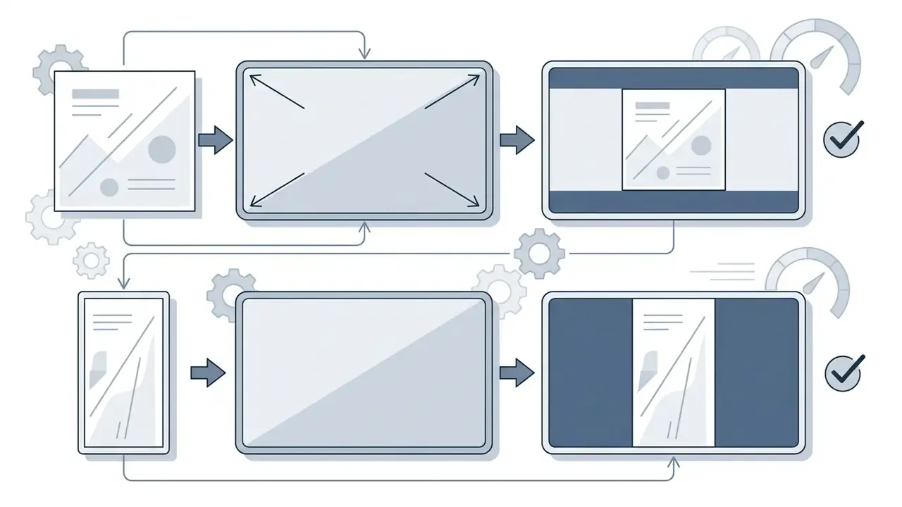 Square and vertical video clips scaling to fit within a widescreen frame with solid side padding