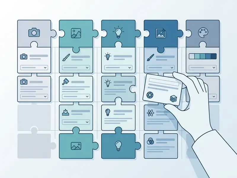 Hand placing a puzzle piece into a grid for writing AI prompts for images
