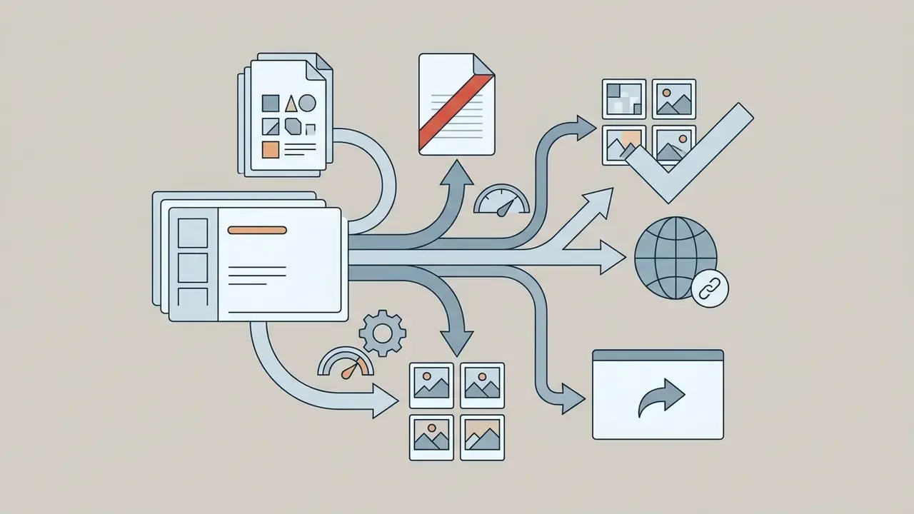 Slide deck content branching into various export formats like PDF, image sets, and web links