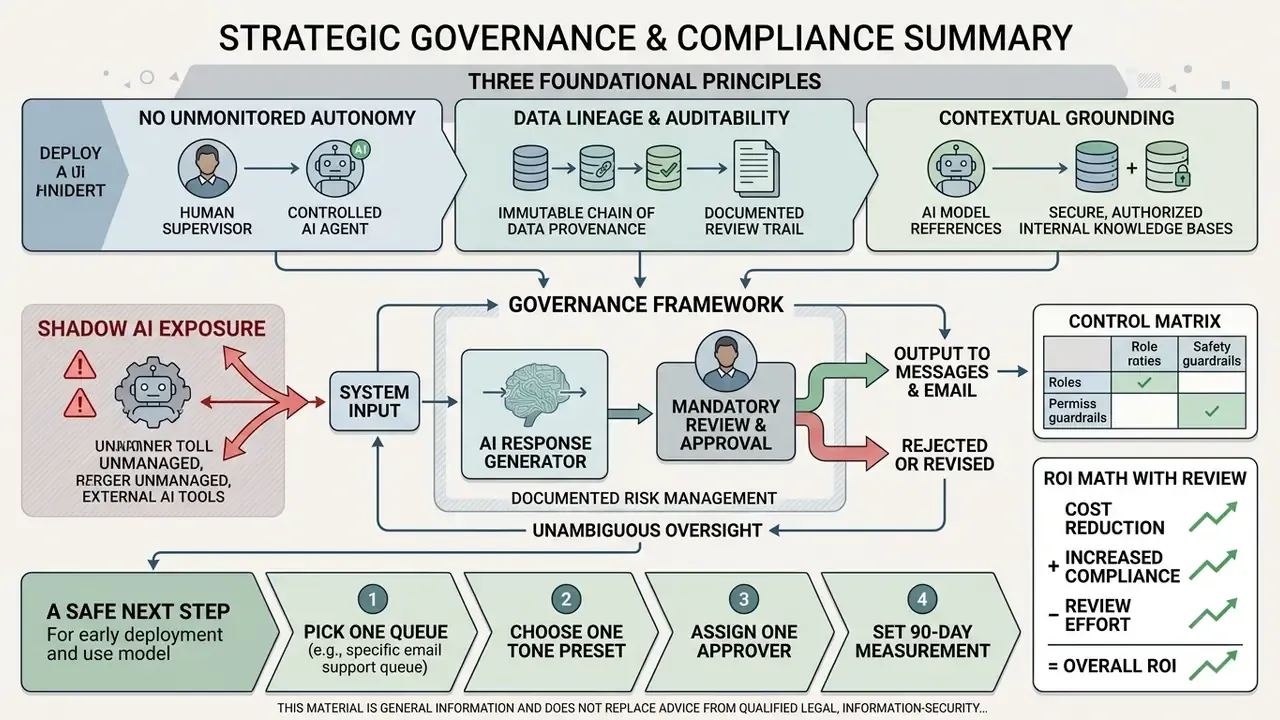 Diagram detailing foundational principles, risk management, and a four-step deployment workflow