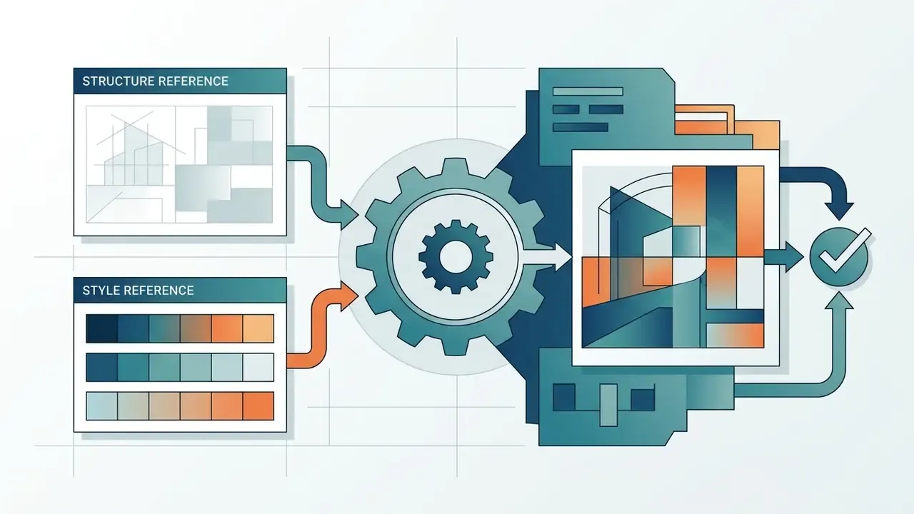 Gear mechanism processing structure and style reference files to output a refined graphic asset