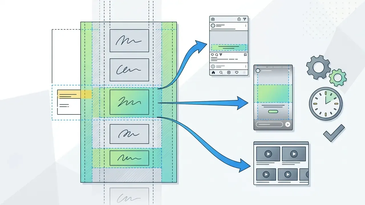 Layout showing content blocks being mapped to specific safe zones for various social media display formats