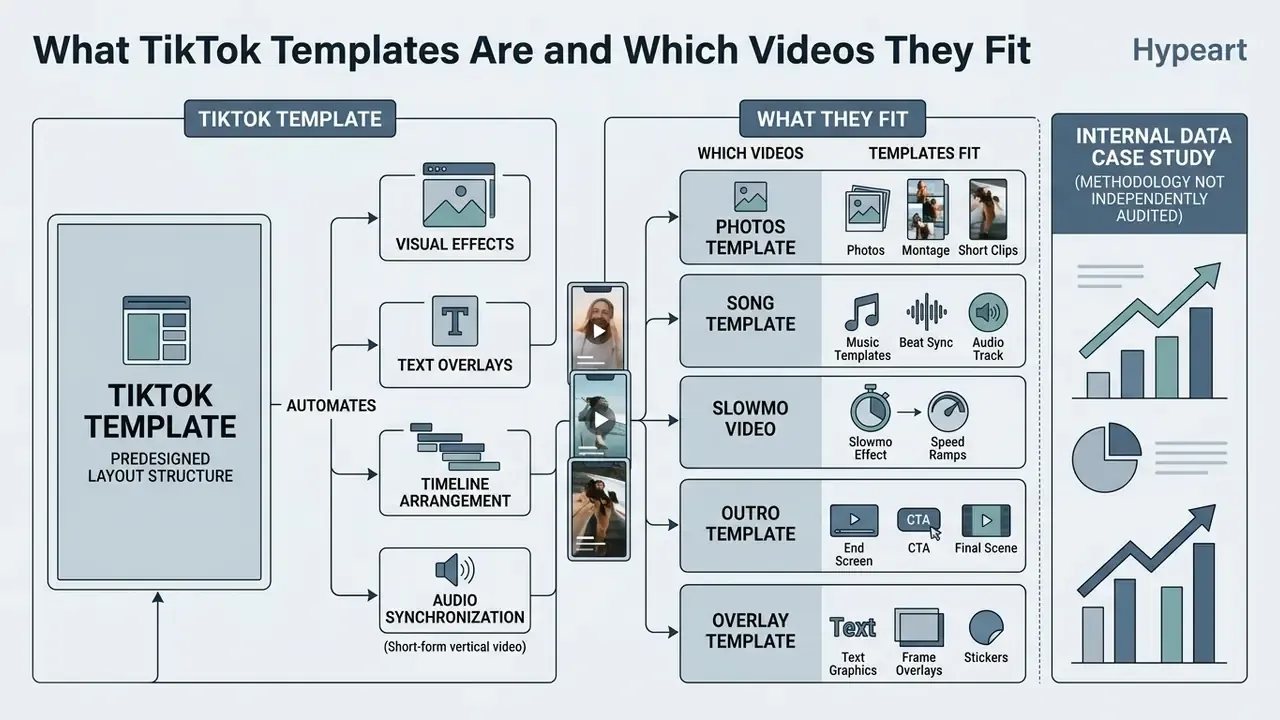 Infographic showing how TikTok templates automate video editing and match specific content types