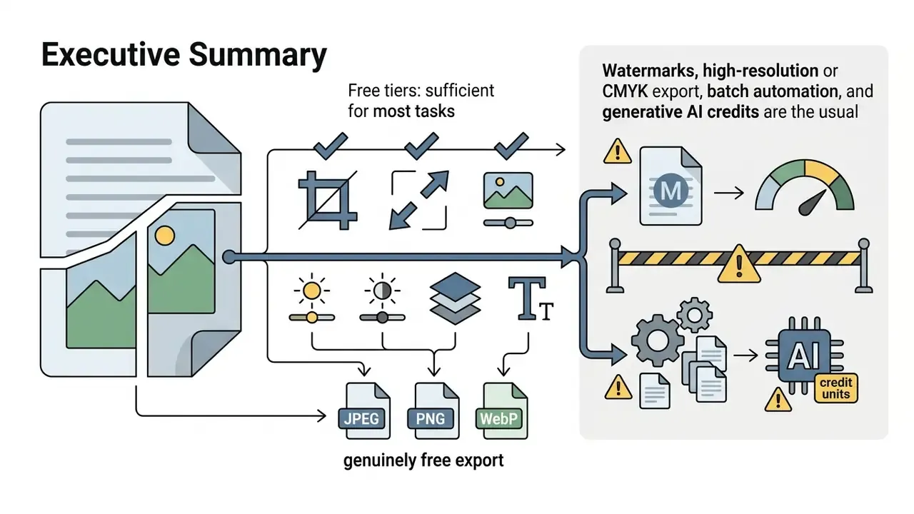 Free editing tools leading to standard exports versus paid features behind a barrier