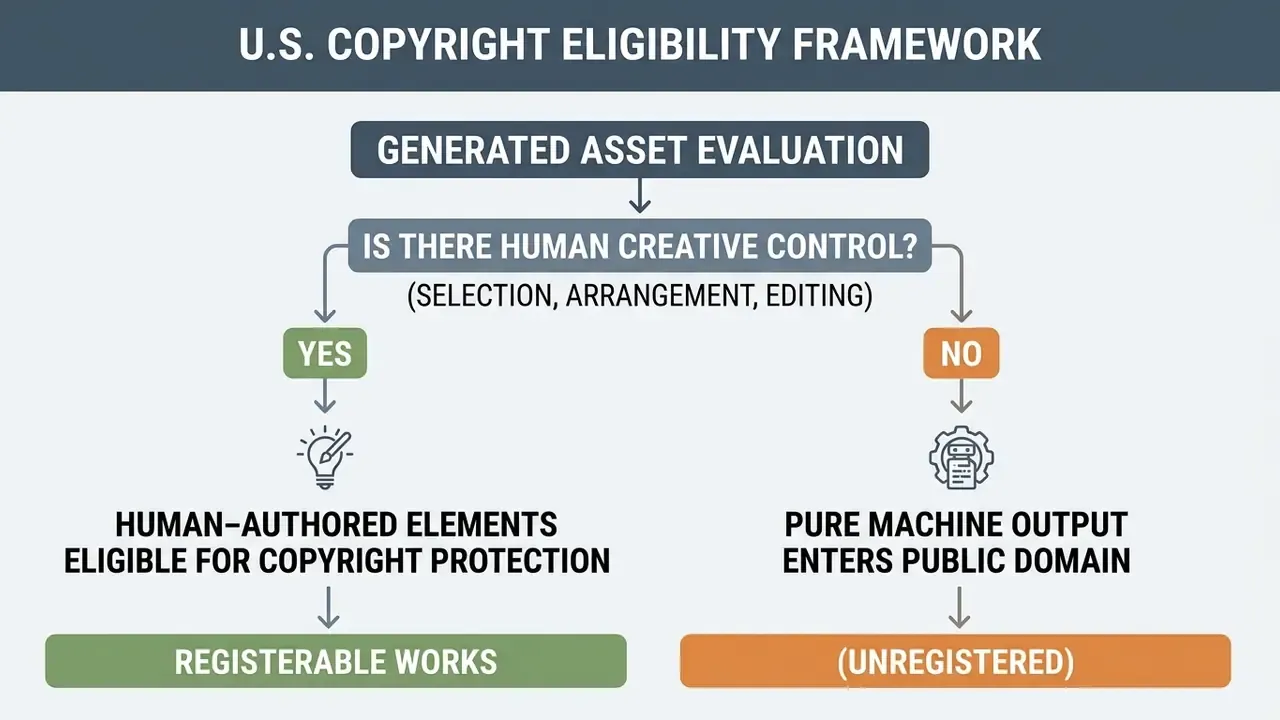Decision tree outlining copyright eligibility based on human creative control and machine output