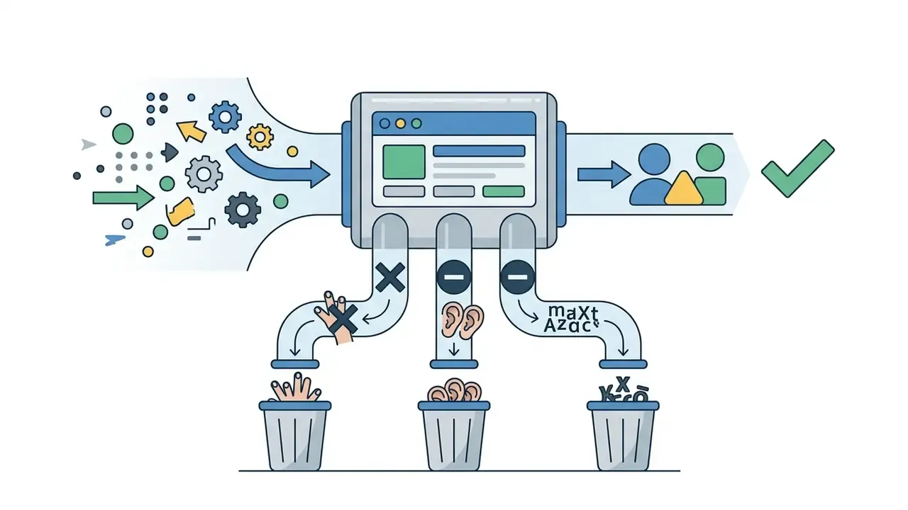 Processing unit filtering out extra fingers, duplicate ears, and text artifacts into waste bins
