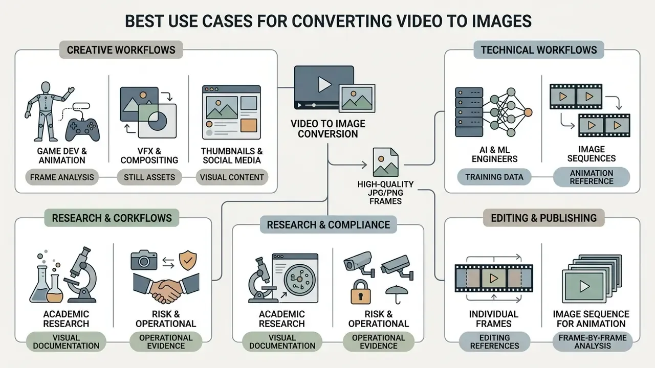 Diagram mapping professional applications for extracting still frames from digital media files