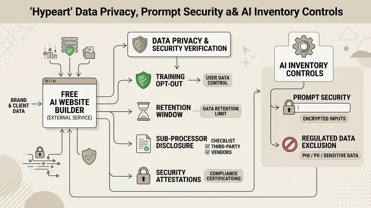 Diagram detailing security and privacy checkpoints for managing data when using an AI website builder