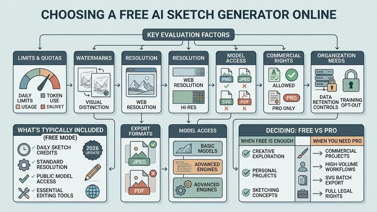 Comparison chart detailing evaluation factors like quotas, watermarks, resolution, and commercial rights