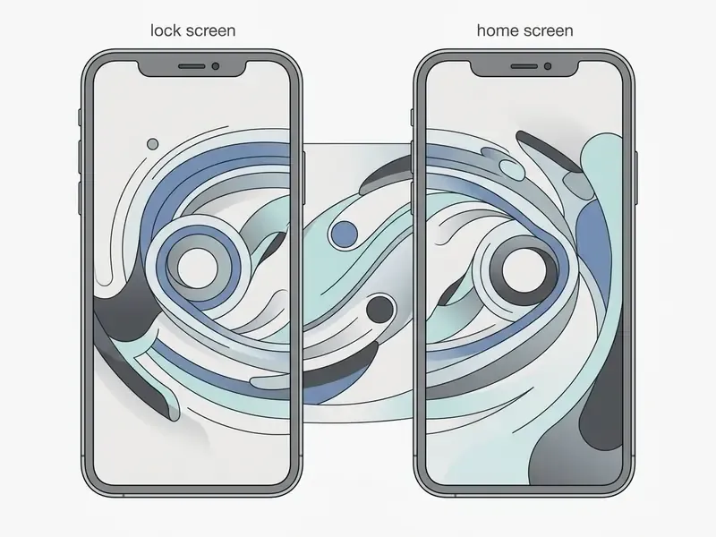 Two smartphones side by side displaying a continuous abstract blue and white flowing wallpaper design
