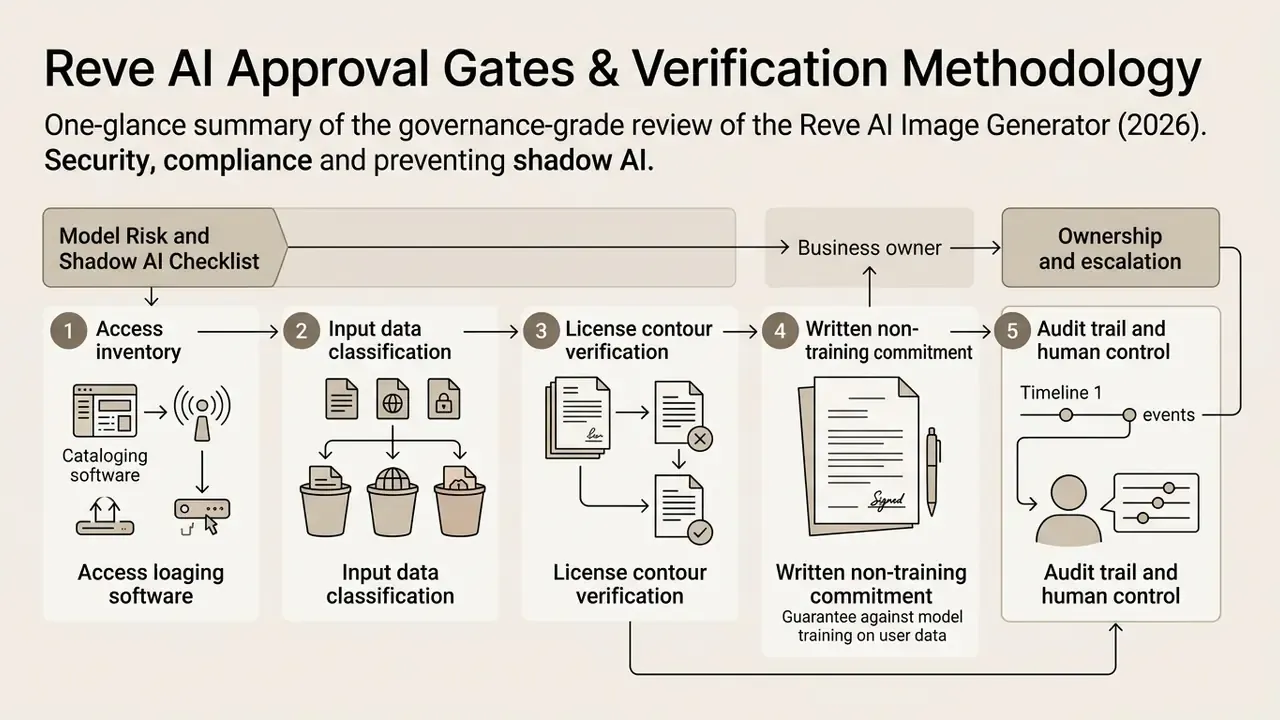 Five-step workflow showing governance gates for model risk assessment and shadow AI prevention