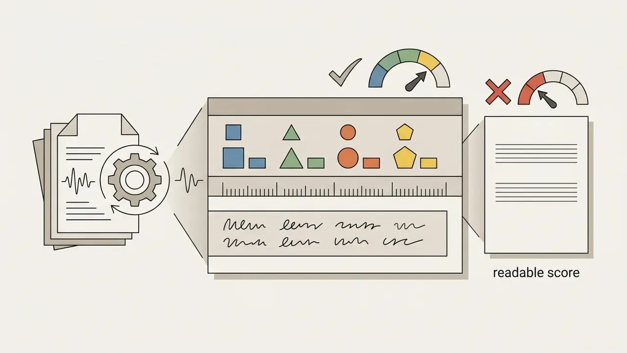 Gear icon processing audio data into chord sequences compared to a full readable musical score