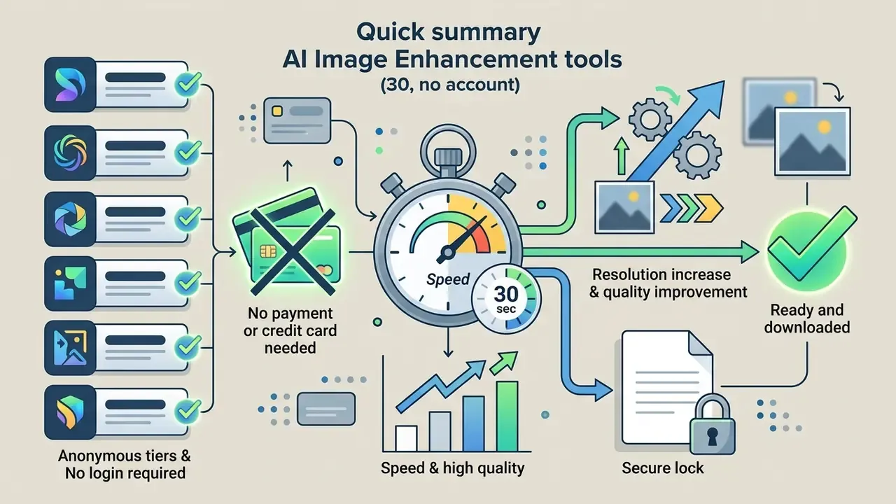 Diagram illustrating a fast workflow for image enhancement tools that require no login or credit card