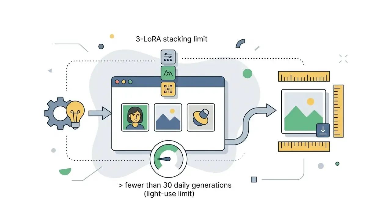 Software window showing three LoRA layers being stacked before exporting a limited resolution image