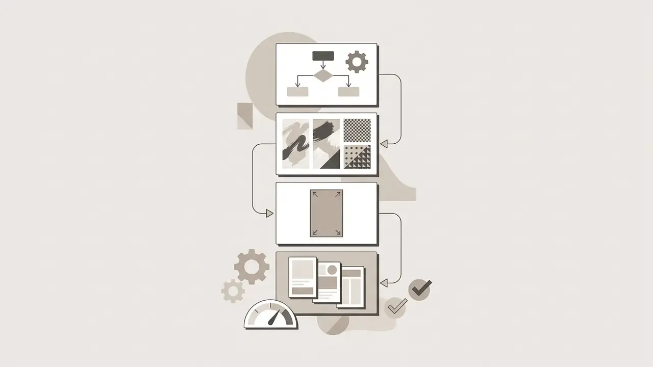 Vertical sequence of windows showing logic flow, style textures, aspect ratio adjustment, and final layouts