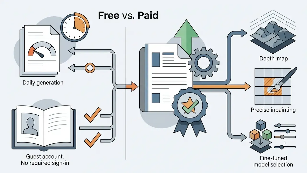 Comparison of free account limitations versus advanced paid features like depth maps and custom models