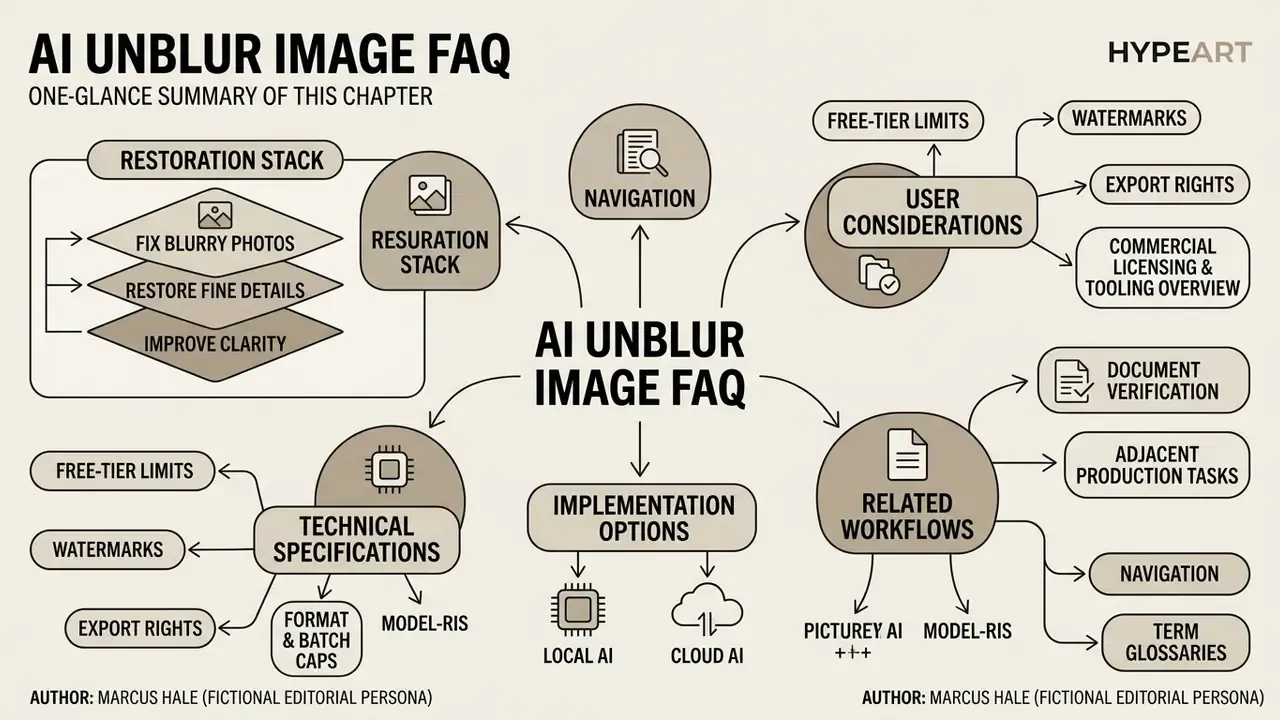 Conceptual map outlining restoration stacks, technical specifications, and related workflow categories
