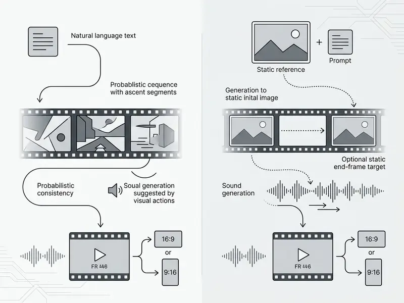 Comparison of text-to-video and image-to-video workflows in the free Veo 3 AI video generator