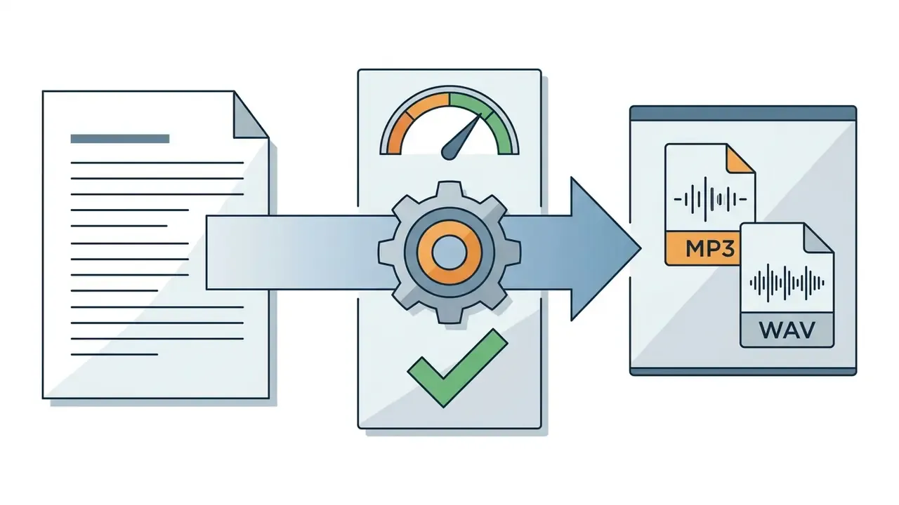 Document being processed by a central gear mechanism into MP3 and WAV audio file formats