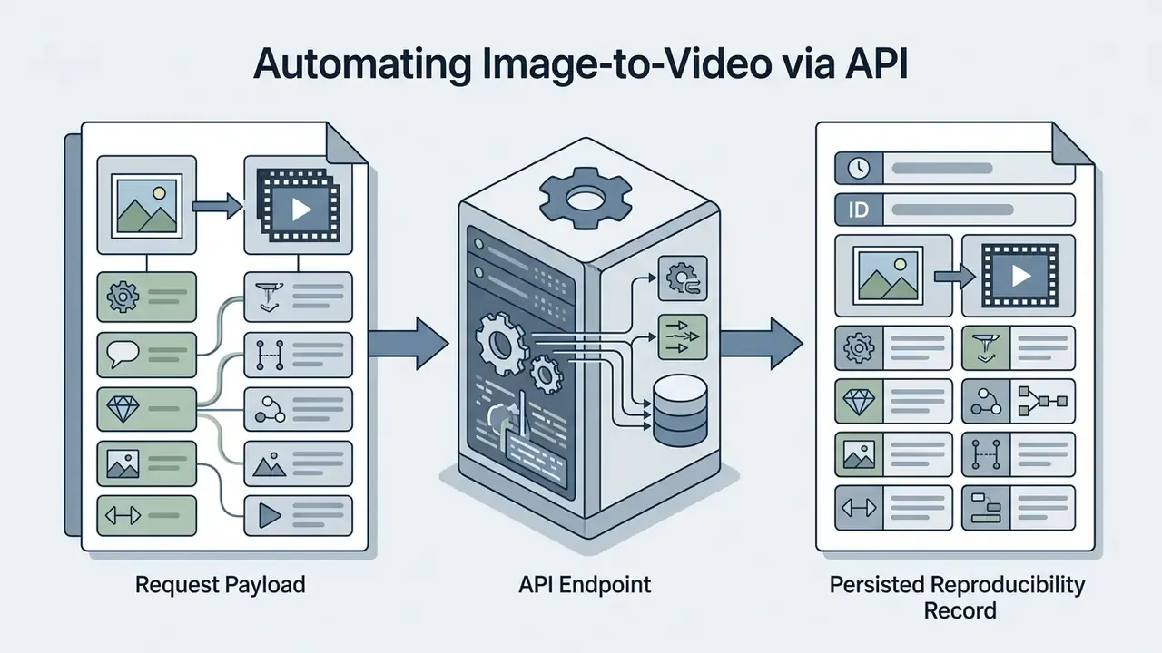 Data flow from request payload through an API endpoint to a stored reproducibility record