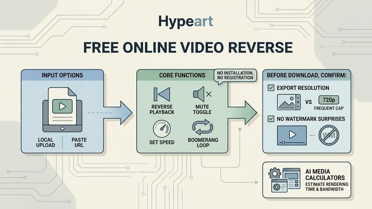 Flowchart outlining input options, core editing functions, and export considerations for video tools