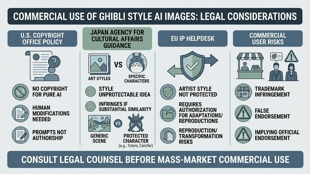 Comparison chart outlining legal risks and copyright guidelines for commercializing animated artwork