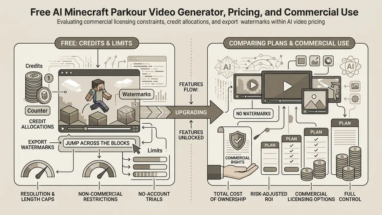 Comparison chart showing free usage limits versus paid subscription benefits for video creation tools