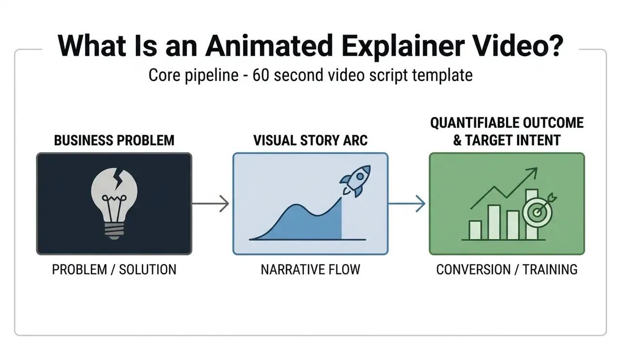 Flowchart showing the progression from business problem to visual story arc and quantifiable outcome