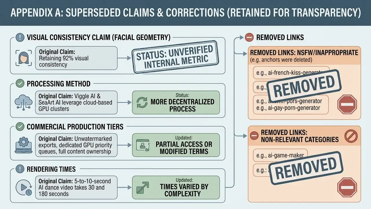 Table showing original technical claims alongside their updated status and removed link categories