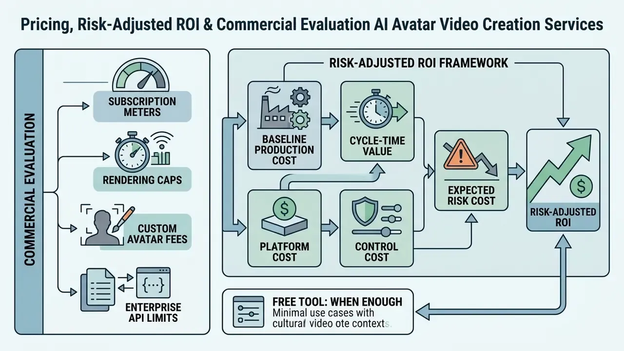 Infographic comparing commercial evaluation metrics with a risk-adjusted return on investment framework