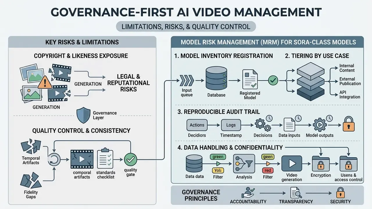 Infographic showing risk management and quality control processes for OpenAI Sora video generation models
