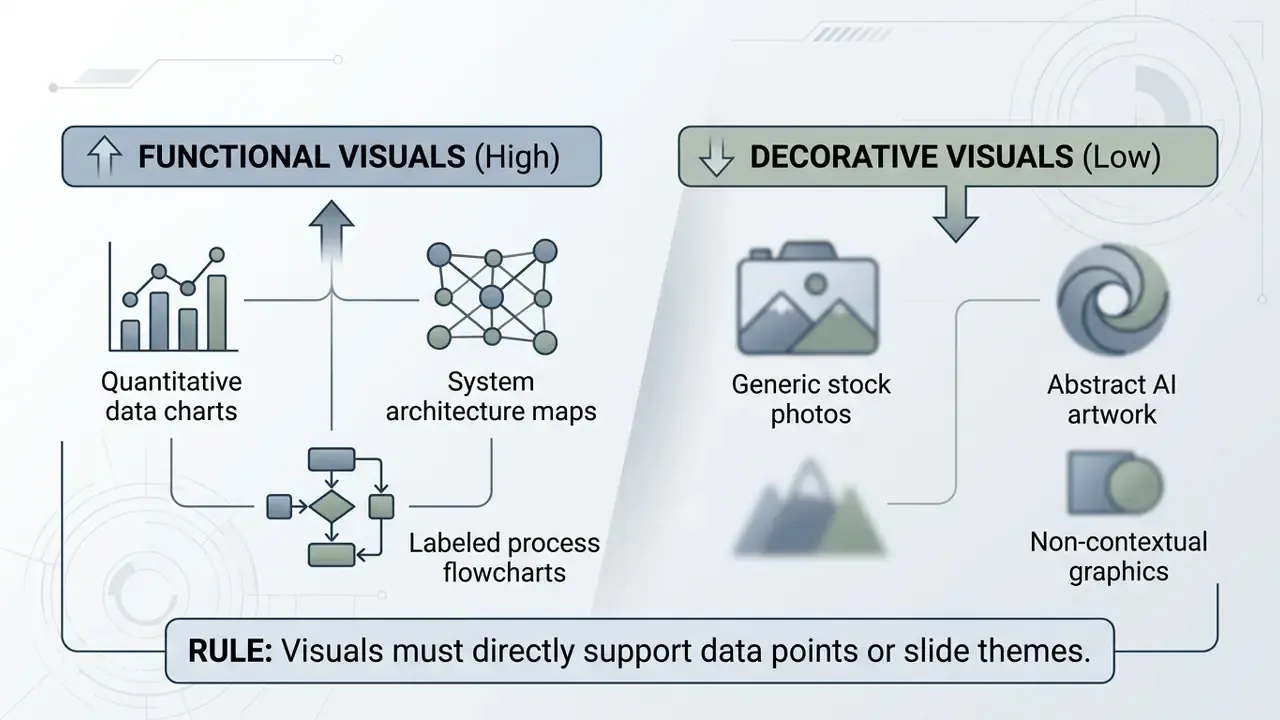 Categorization of functional versus decorative visuals for presentation design with a supporting rule