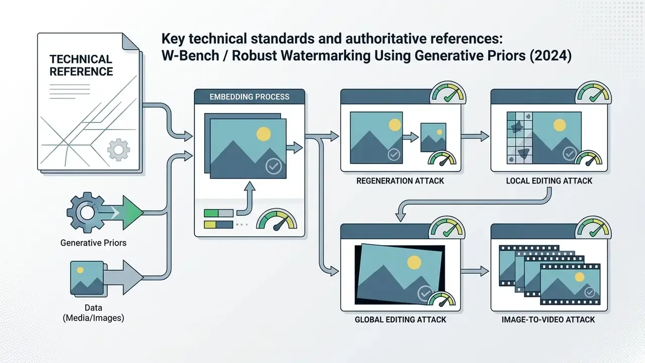 Technical reference document and generative priors feeding into an embedding process with attack evaluations
