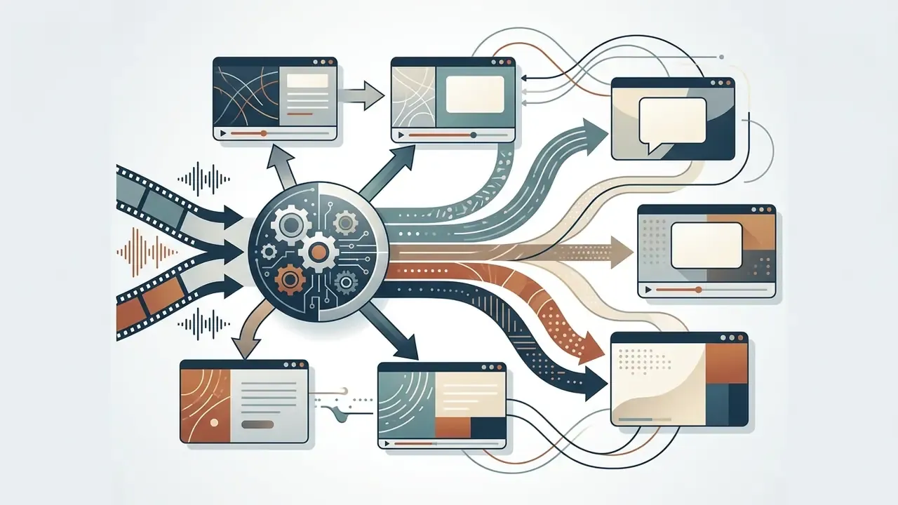 Central gear hub processing audio and video streams into multiple localized media player windows