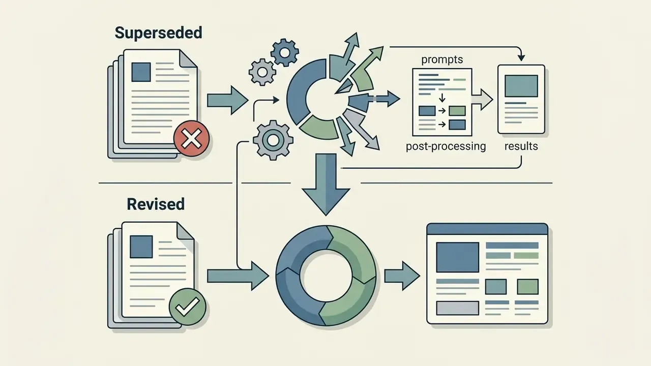 Process mapping the transition from superseded documents to a revised workflow with improved output