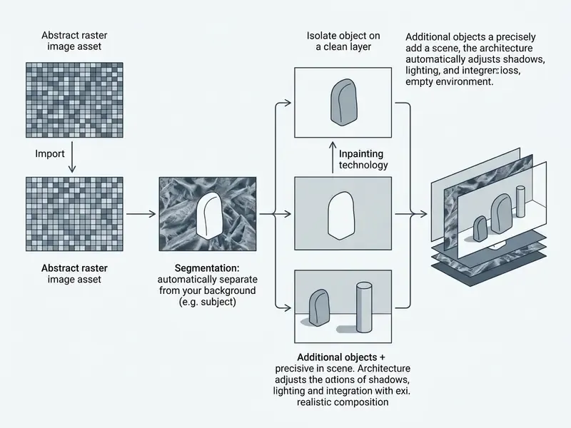 Flowchart showing how Canva AI photo editor processes images through segmentation and layer decomposition