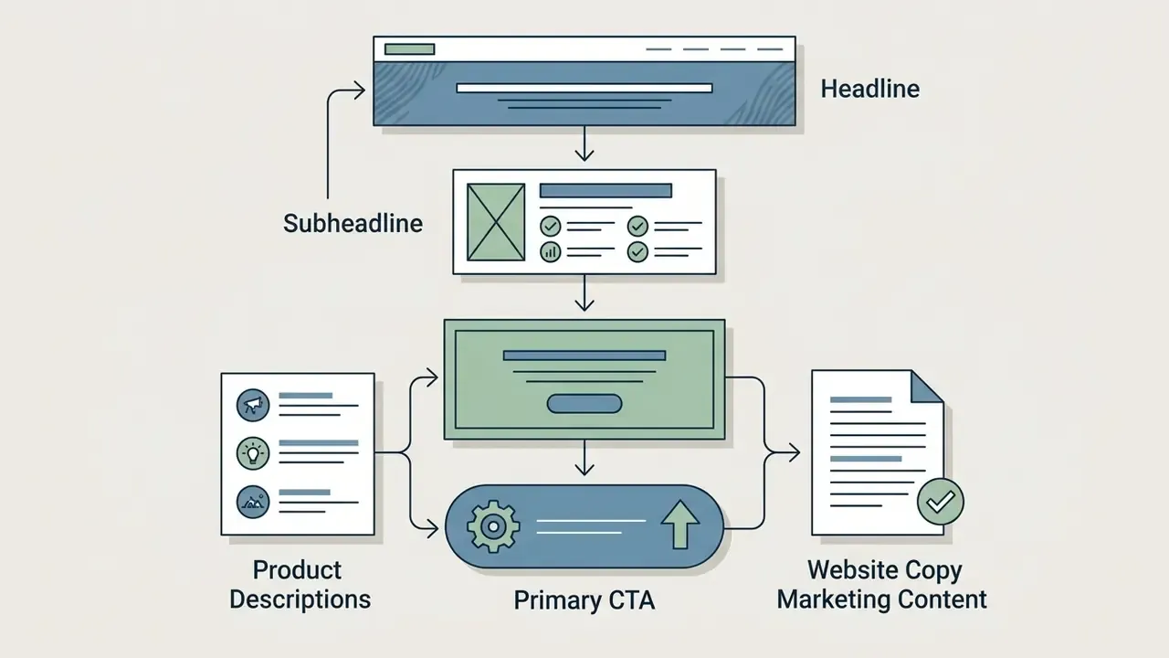 Layout showing how headlines, subheadlines, and product descriptions connect to a primary CTA