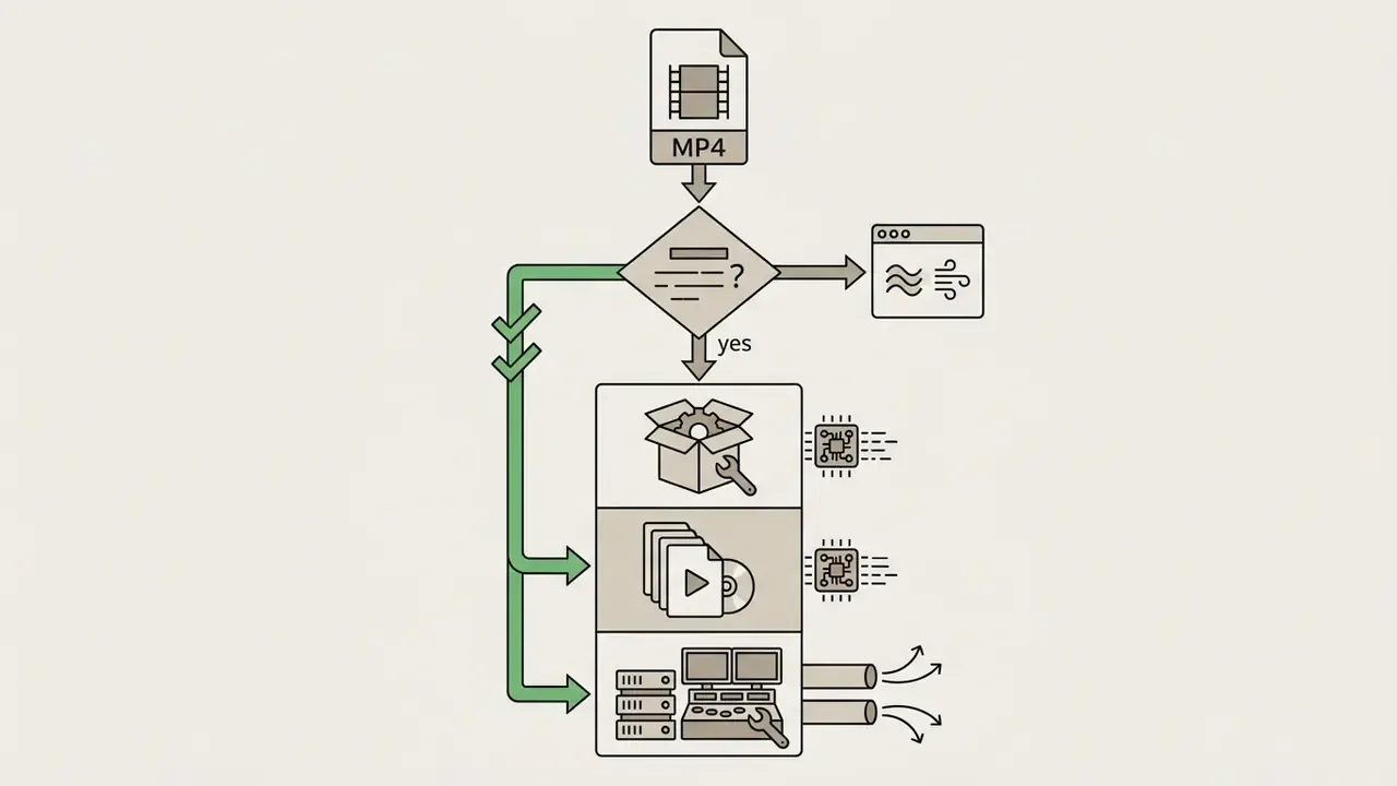 Logic flow diagram showing a decision point between browser-based tools and local desktop software