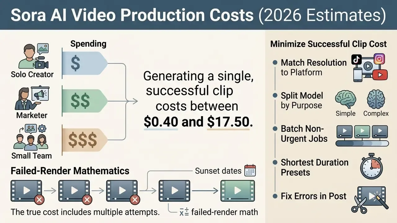 Infographic detailing production budgets, failed render math, and strategies to minimize video expenses