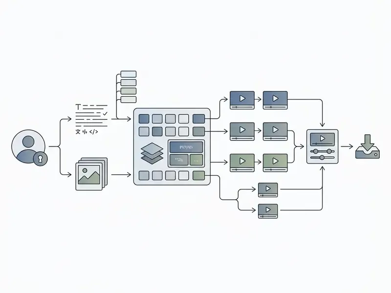 Sequential steps from user authentication to video generation and final export in Luma Dream Machine