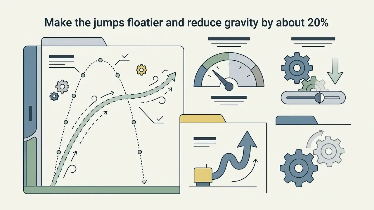 Graphs and gauges showing physics adjustments for jump height and gravity settings